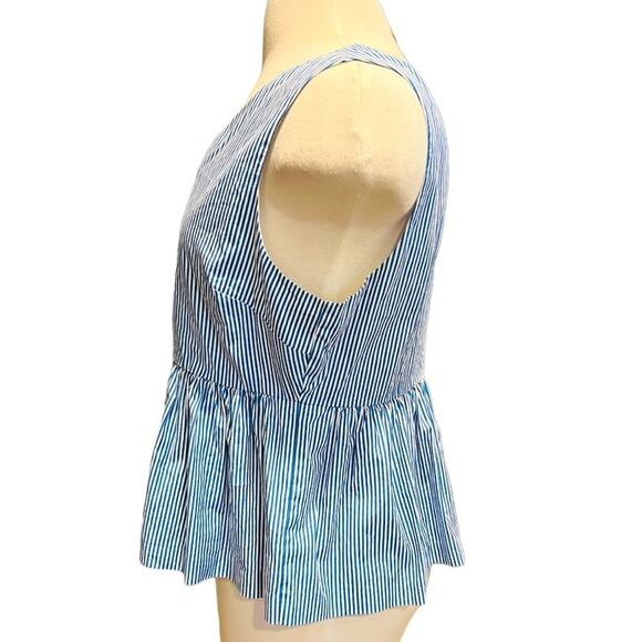 J. Crew Blue & White Stripe Peplum Top Size 14 - Picture 4 of 10